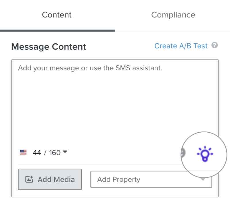 The SMS assistant icon in the SMS builder