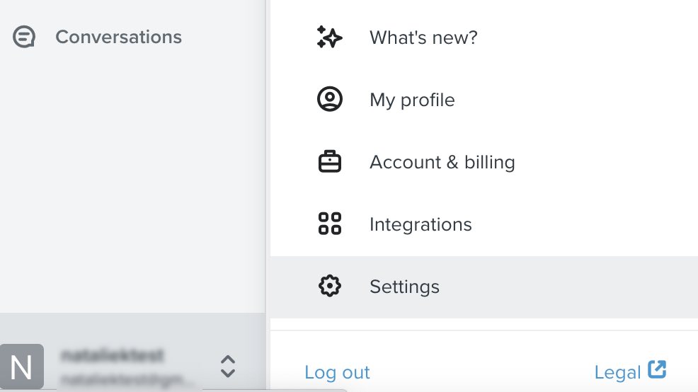 account tab in the bottom left corner with settings selected from the navigation menu