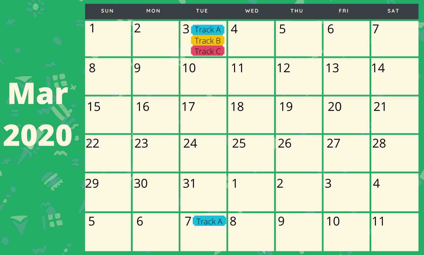 Calendar view of the first month on a monthly sending schedule