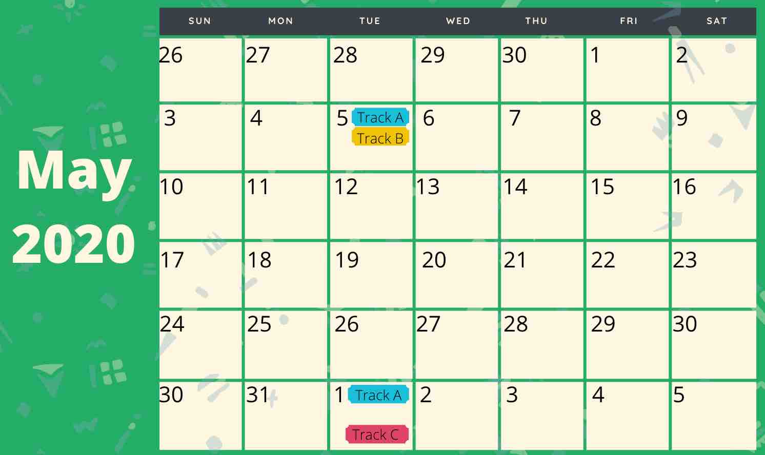 Calendar view of the first month on a monthly sending schedule