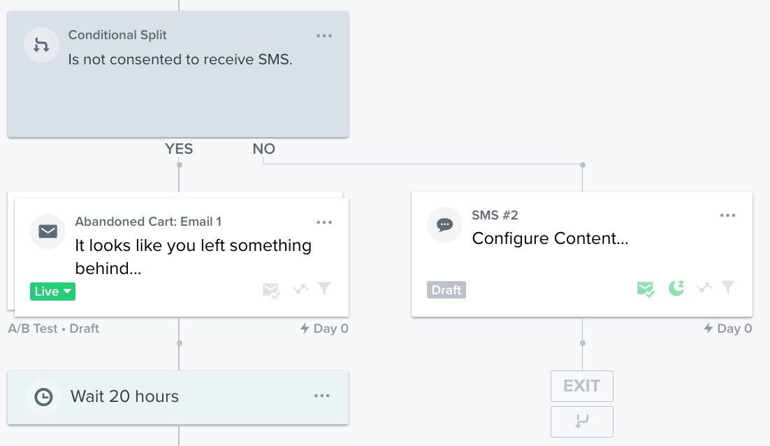 Using a conditional split to send SMS subscribers down the NO path in a flow