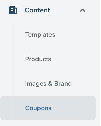 The main navigation with the content drop down showing and coupons selected