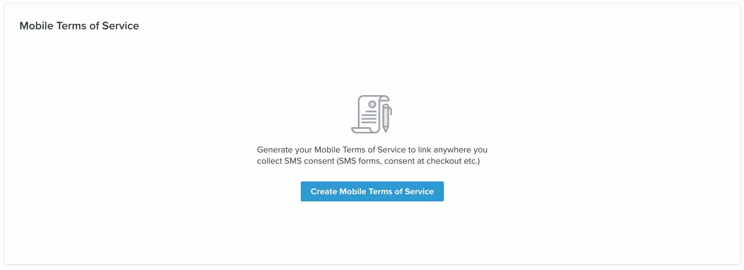 Mobile Terms of Service section in the SMS settings page
