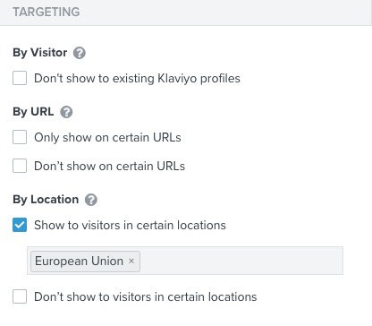 Behavior tab for signup to control visibility settings based on location