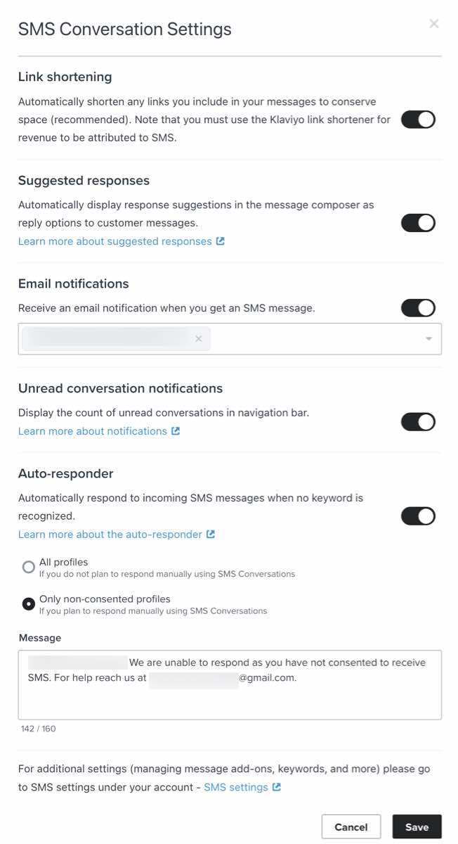 Settings for SMS conversations