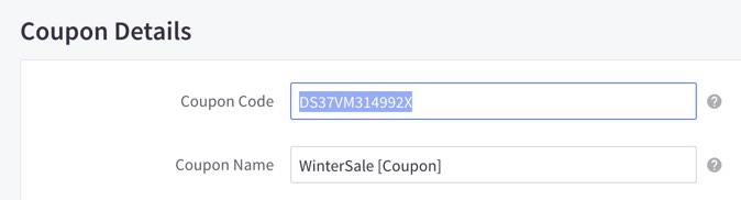 The coupon details page in BigCommerce with the coupon name copied to your clipboard.