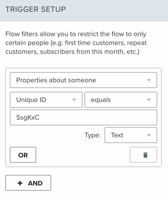 A flow filter attached to a list-triggered flow with the definition collecting profiles > unique ID