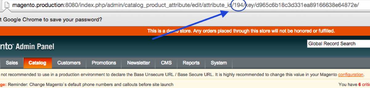 A product ID found via the Magento admin panel
