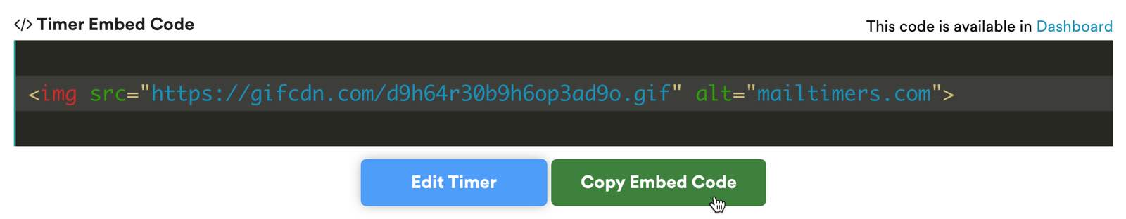 A timer embed code in MailTimers