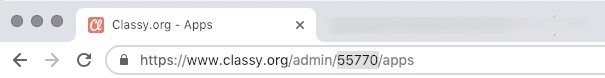 URL of Classy dashboard with a part of the URL, the number 55770, highlighted in gray