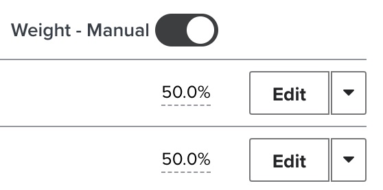 The weight-manual toggle on the A/B test settings page that lets you specify how much you want each variation of the form to get.