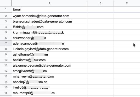 CSV with example emails