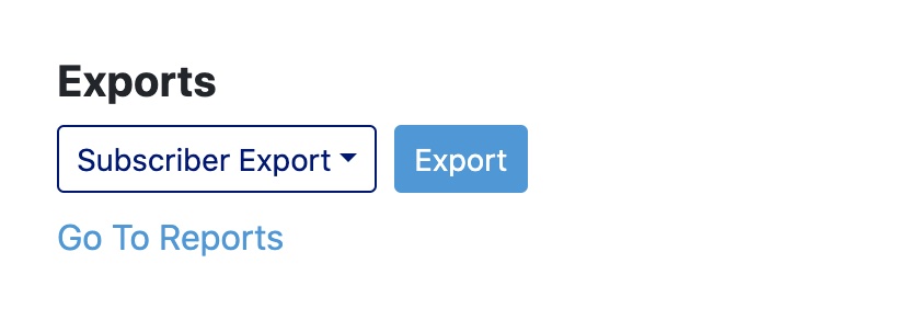 Exports dropdown with subscriber export chosen and export with blue background