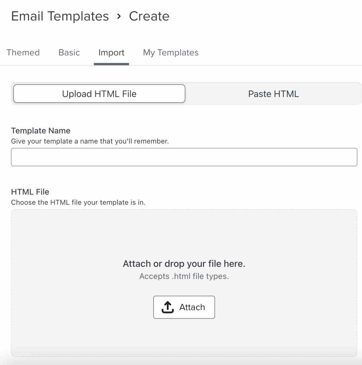 Create email templates page in Klaviyo Attach or drop your file here