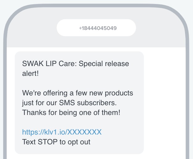SMS with an exclusive product offer for SMS subscribers