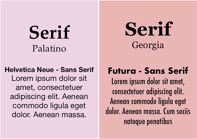 Examples of 2 Seriffonts with Lorem Ipsum text underneath each