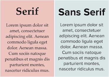 Examples of Serif and Sans Serif fonts with Lorem Ipsum text underneath each
