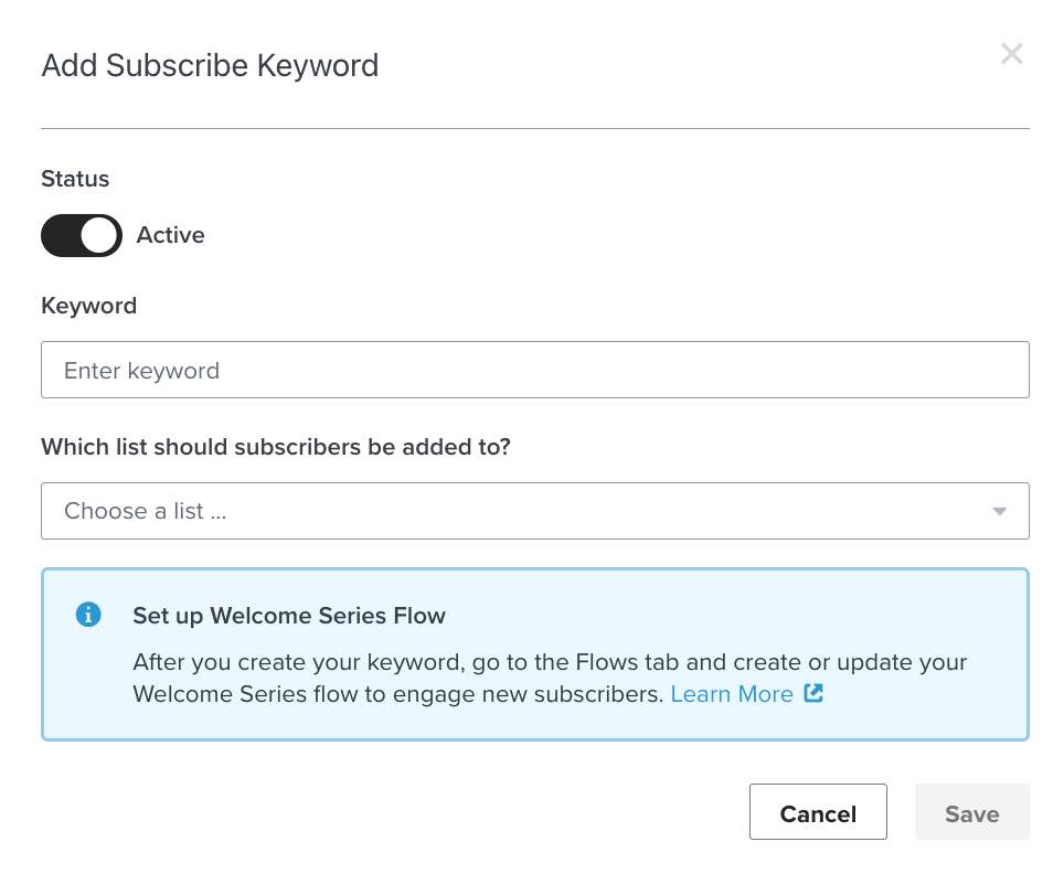 Modal where can add in your custom subscribe keyword