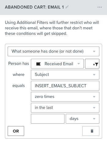 Flow filter with configured to filter out people who have not received an email with a specific subject in a set amount of days.
