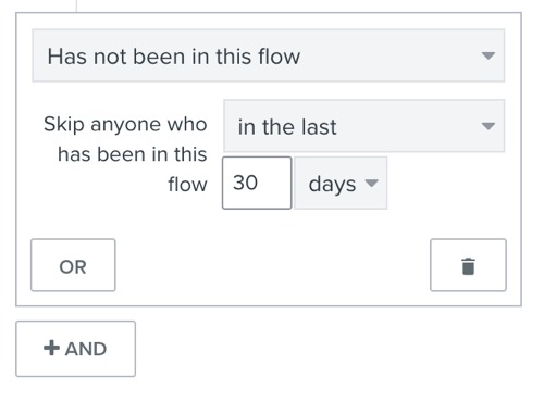 Flow filter that filters out profiles if they have been in the flow in the last 30 days.