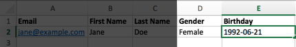 In a CSV file, a date column is highlighted, formatted as YYYY-MM-DD