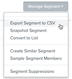 The Manage Segment menu contains an Export to CSV option