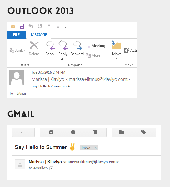 A peace sign emoji in Outlook and Gmail