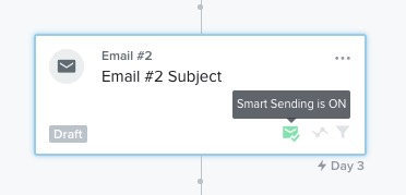Tooltip that shows that Smart Sending is on when you hover over a flow email.