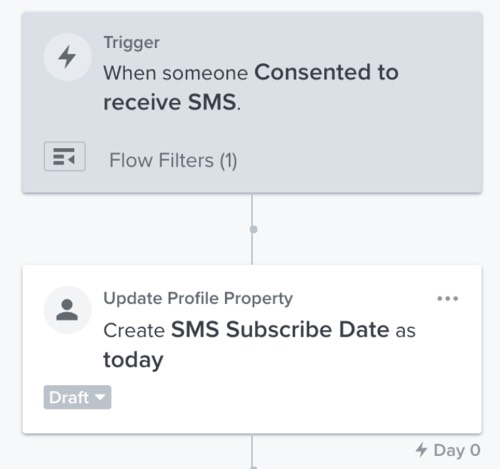 Update profile property action set to create a SMS Subscribe Date property