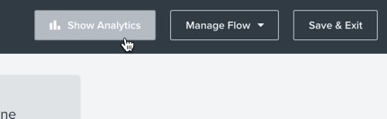 Show Analytics button found at the top of the flow builder.