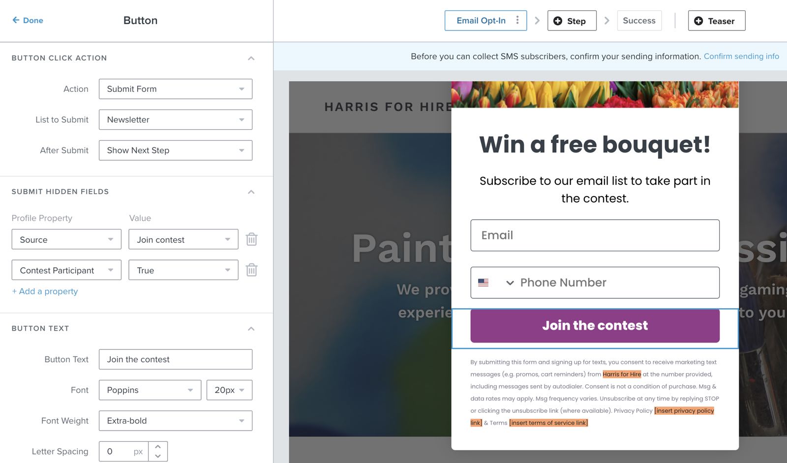 Example of a contest form with a subscribe button.