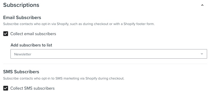 Configuration page for the Shopify integration.