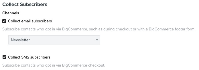 Configuration page for the BigCommerce integration.