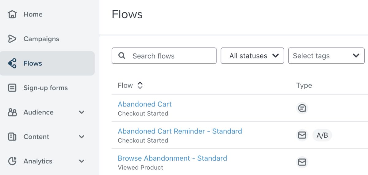 The link to the Flows tab highlighted in the main navigation sidebar.