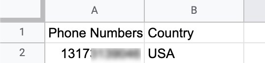 Phone number and country headers in example file