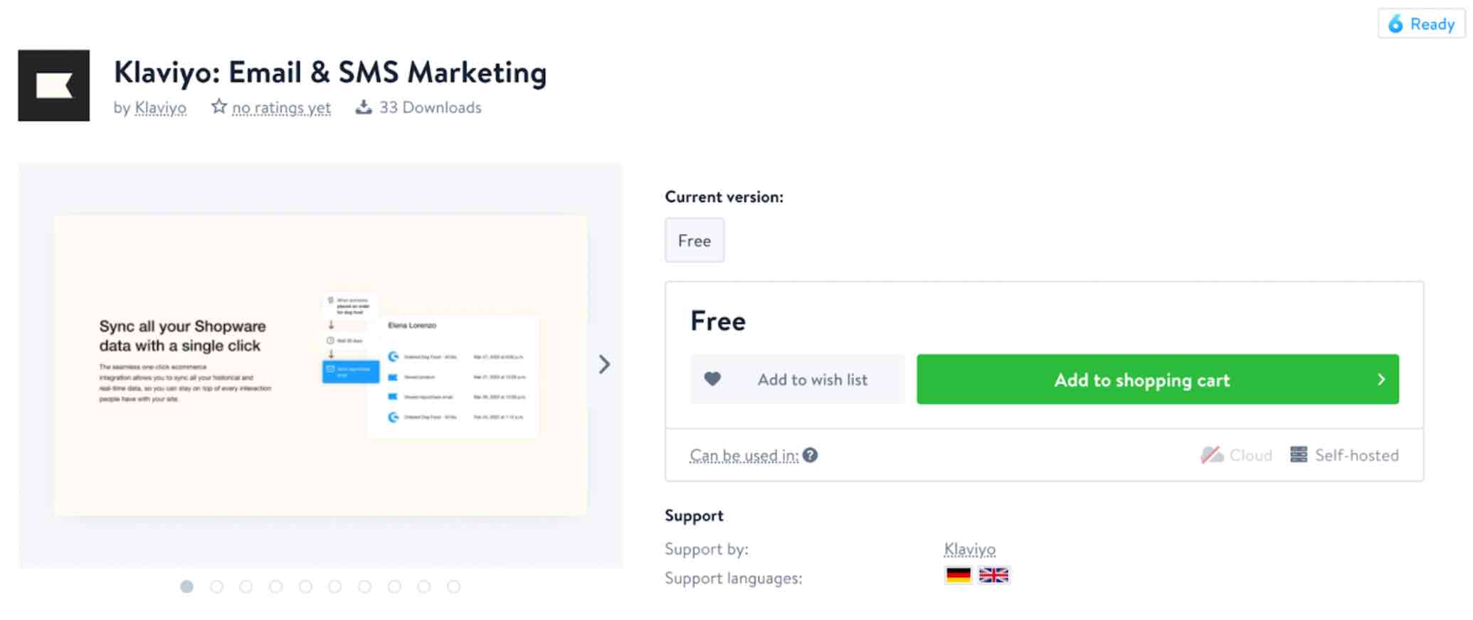 Klaviyo: Email & SMS Marketing with Add to shopping cart with green background