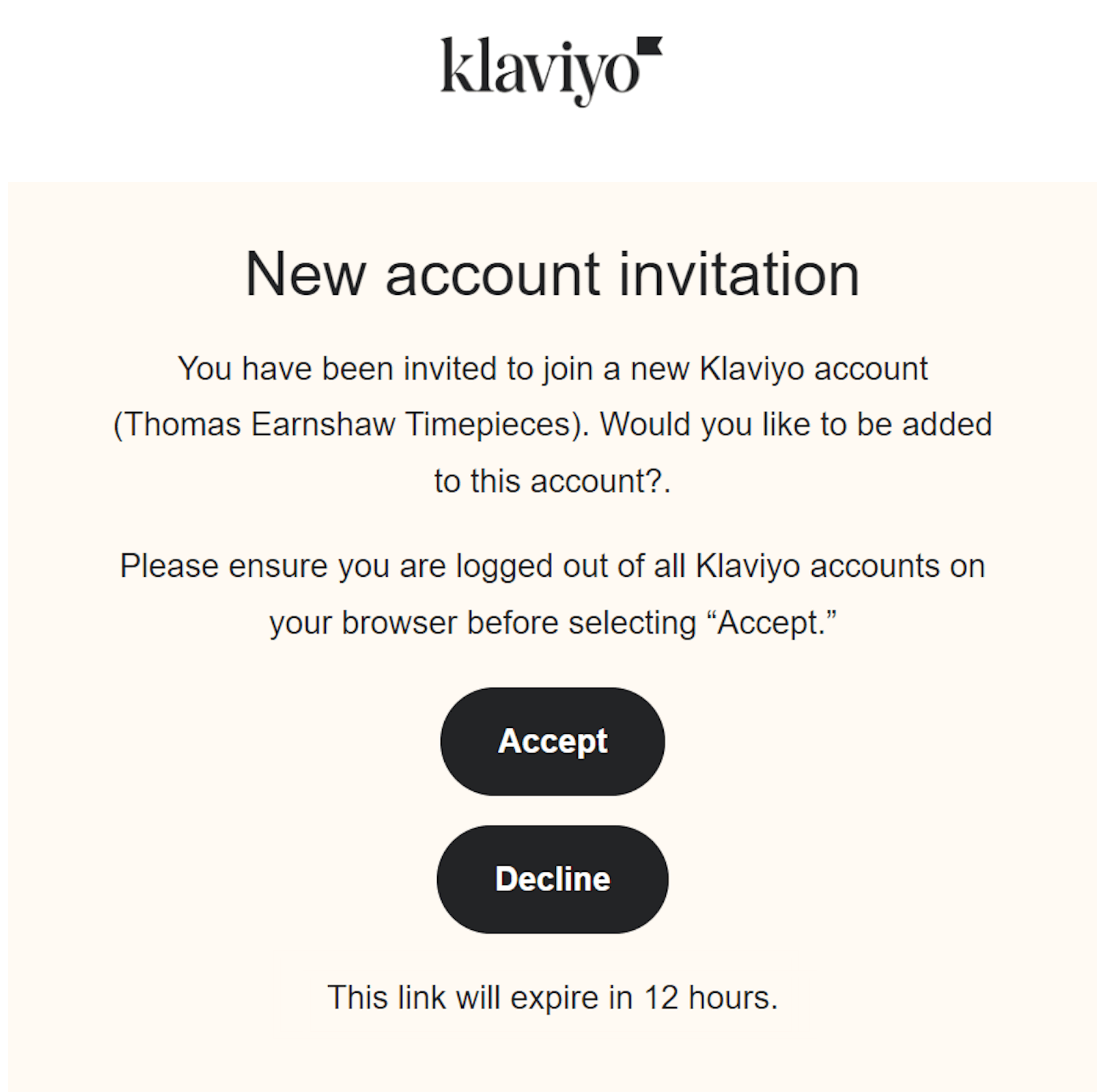 Email to activate a Klaviyo account