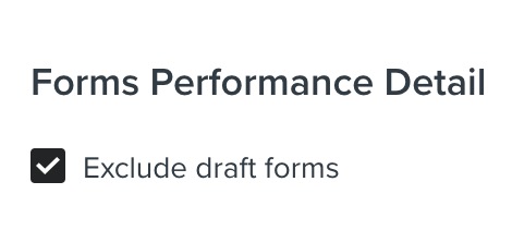 Exclude draft forms checkbox checked on Forms Performance Detail card