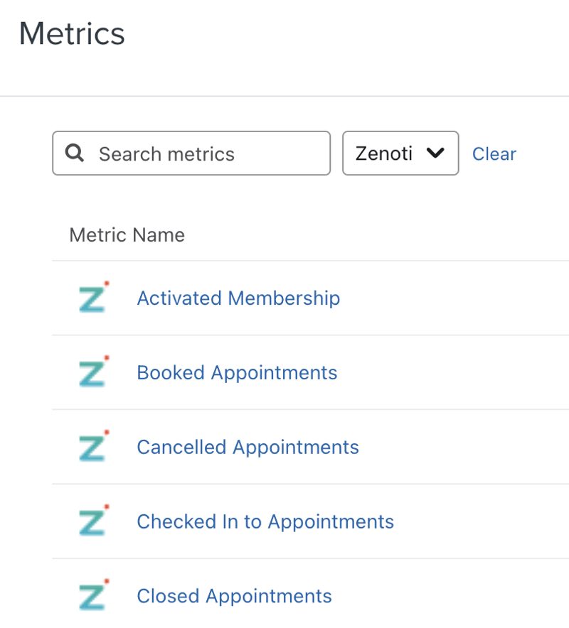 Zenoti Metrik gefunden unter Klaviyo.