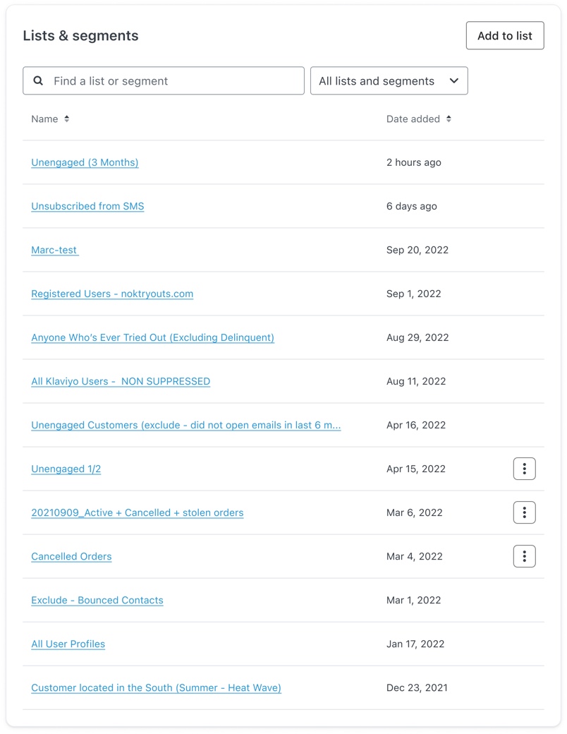 Liste und Segment Profil ist ein Mitglied von