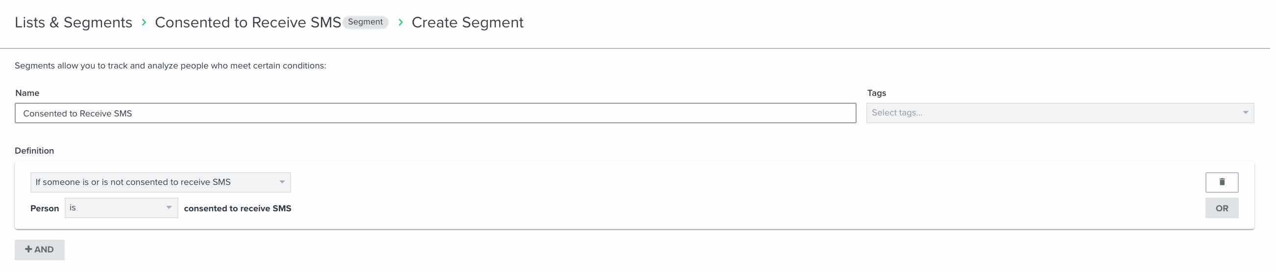 Segment der Personen, die derzeit für SMS angemeldet sind