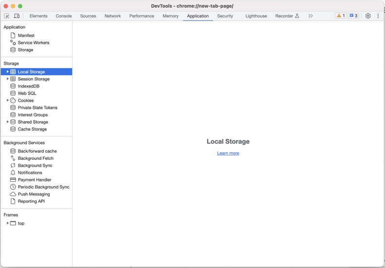 Local storage in Chrome console