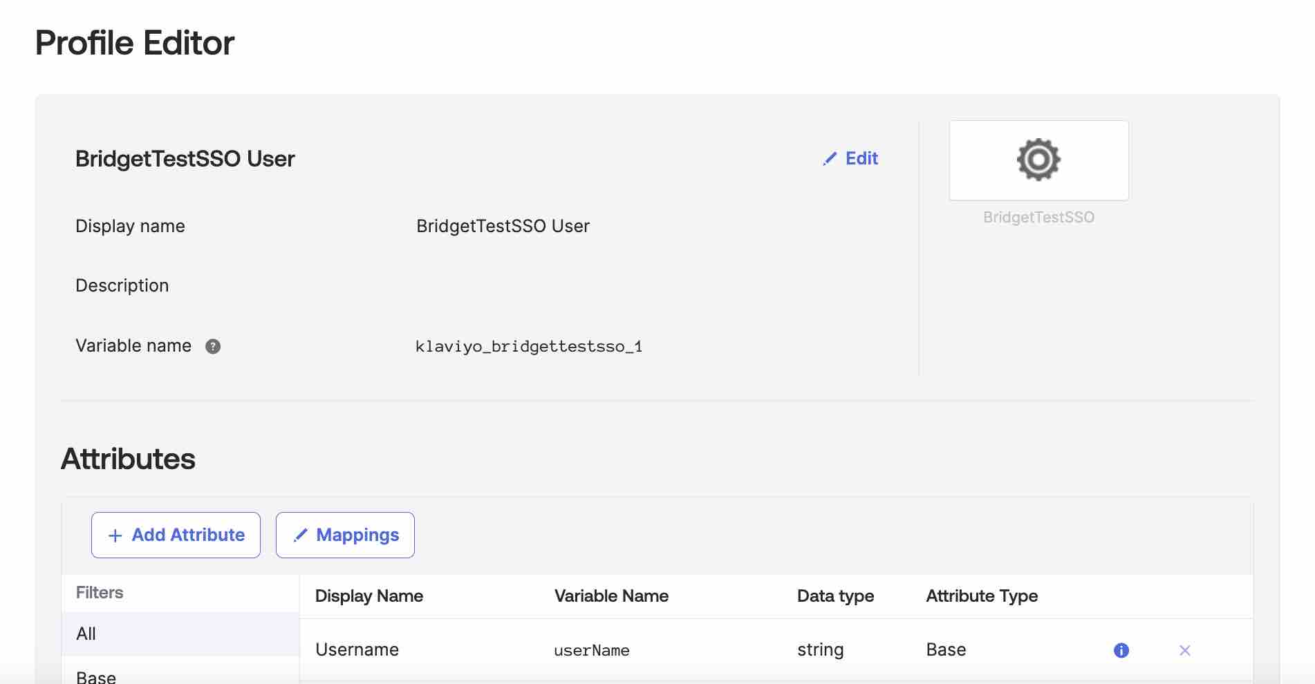 Oben auf der Profil-Editor-Seite in Okta, mit der Schaltfläche zum Hinzufügen eines Attributs