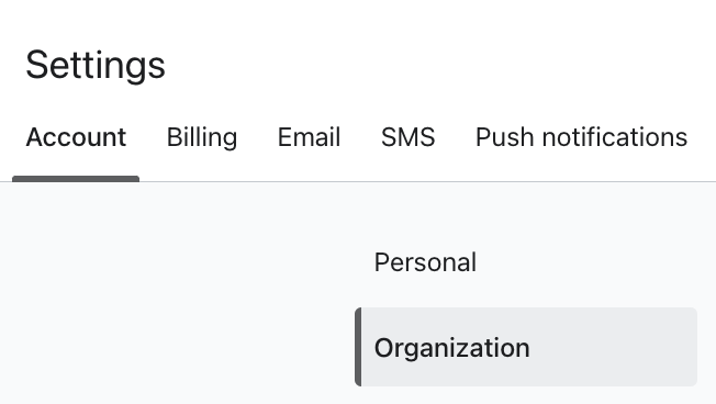 Registerkarte Organisation unter Kontoeinstellungen