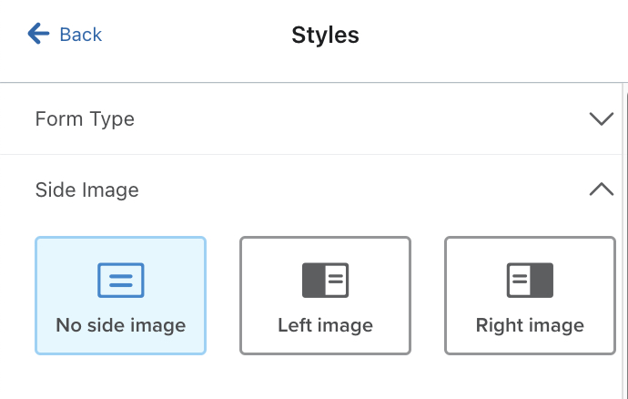 Die Option "Seitenbild" auf der Registerkarte "Stile" im Formulareditor, wo du kein Bild, ein linkes Bild oder ein rechtes Bild auswählen kannst.