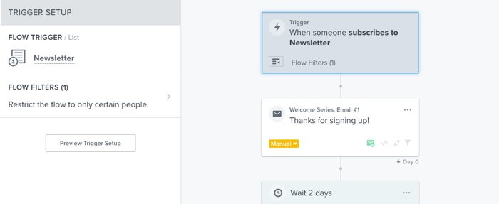 Linke Seitenleiste, die anzeigt, wenn der Auslöser eines Flows im Flow Builder angeklickt wird.