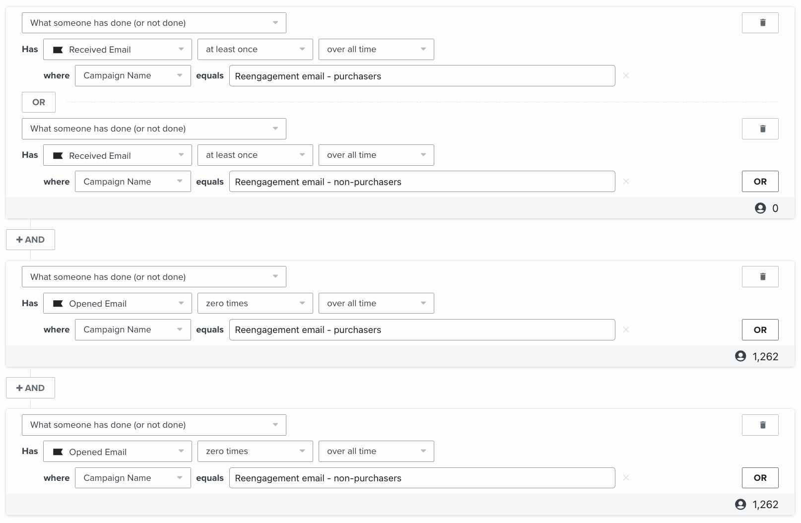 Reengagement Segment für Unterdrückung