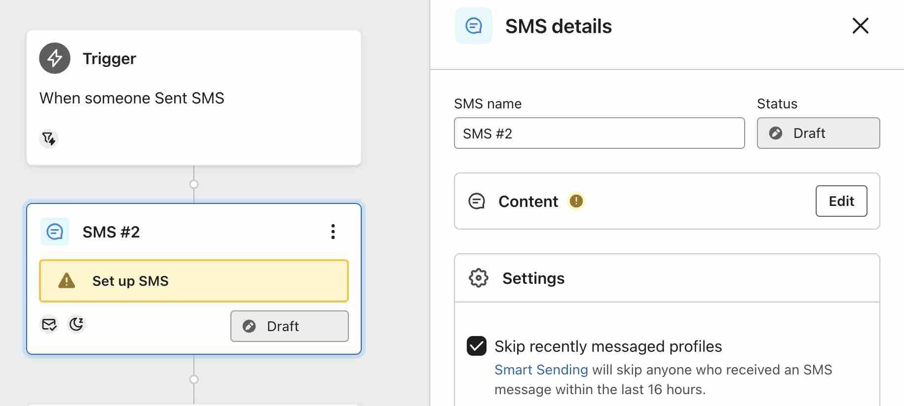 Flow with only 1 SMS after the trigger