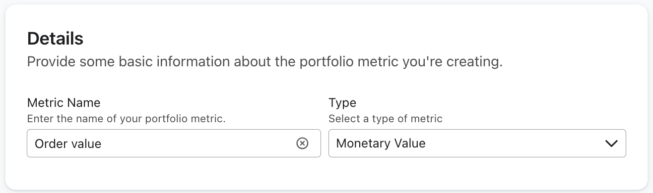 Benennung des neuen Portfolios Metrik