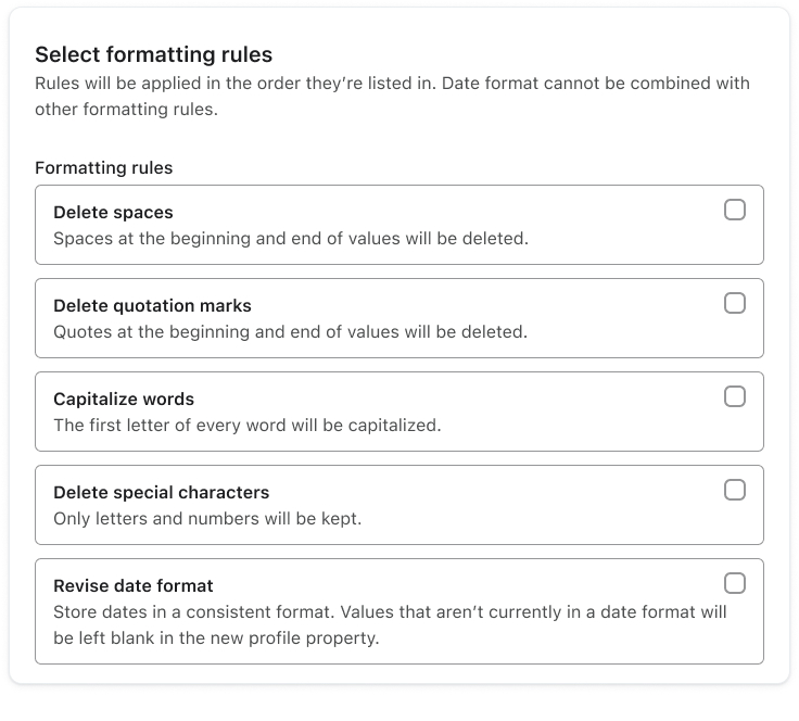 Optionen für Formattransformation